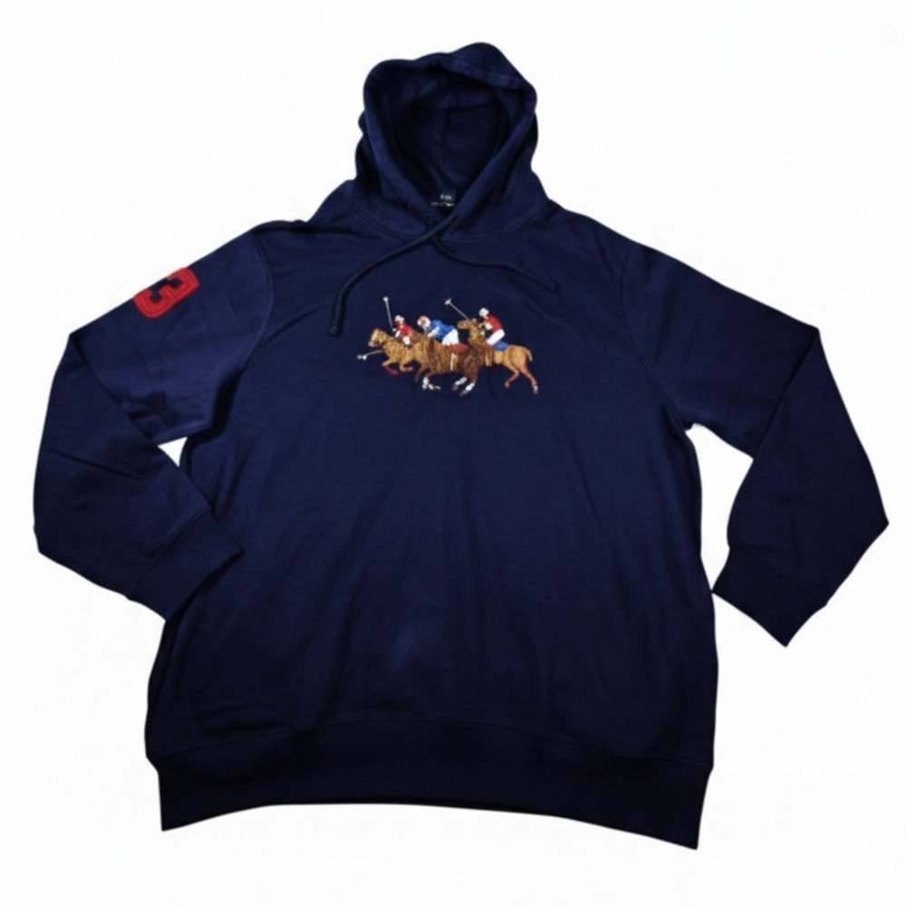 Polo Ralph Lauren Triple Pony Hoodie XXL Big & Tall Navy Blue‎ with Pockets NWT